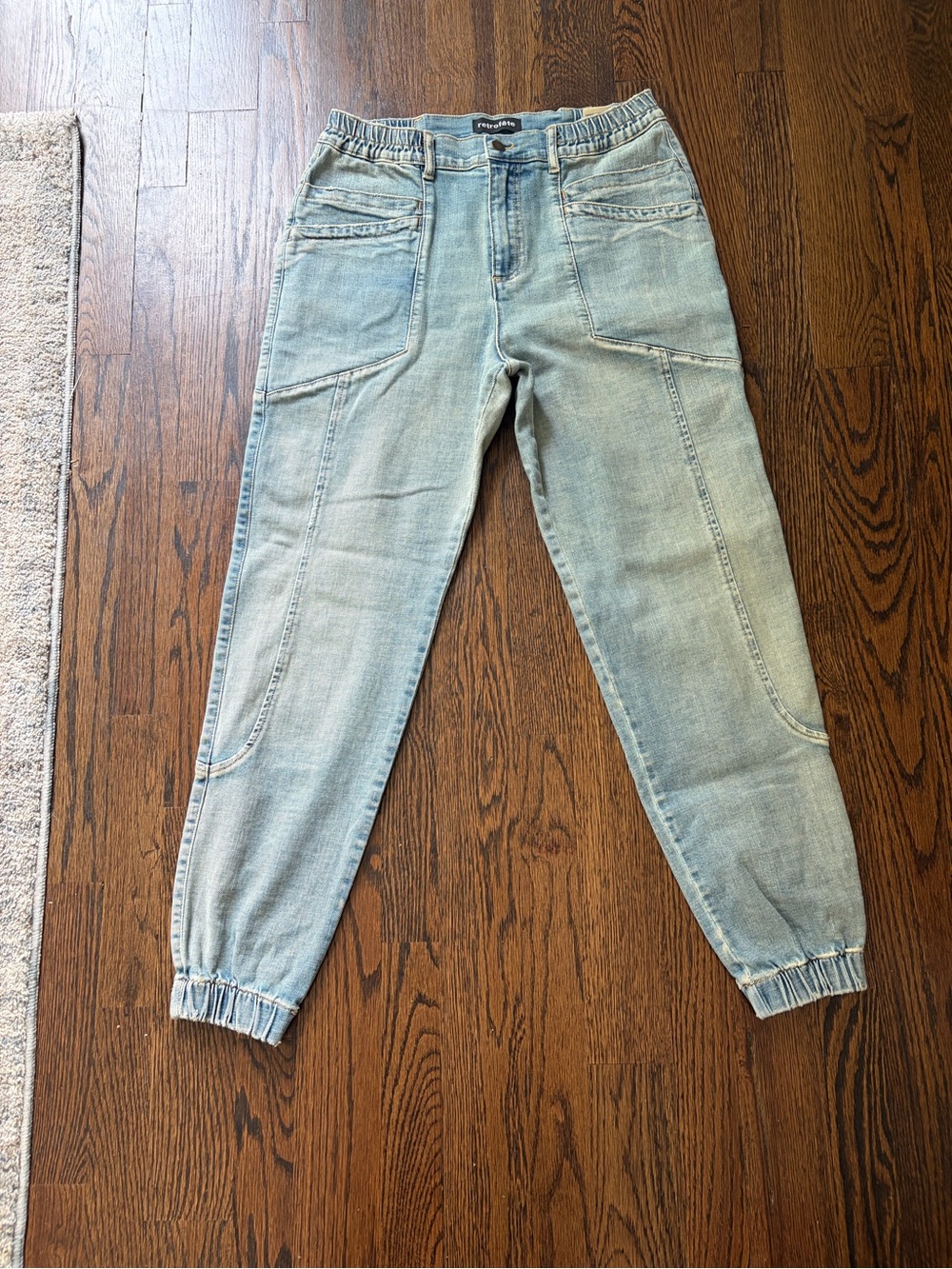 Retrofete Light Blue Boyfriend Jeweled Pocket Jogger Jeans